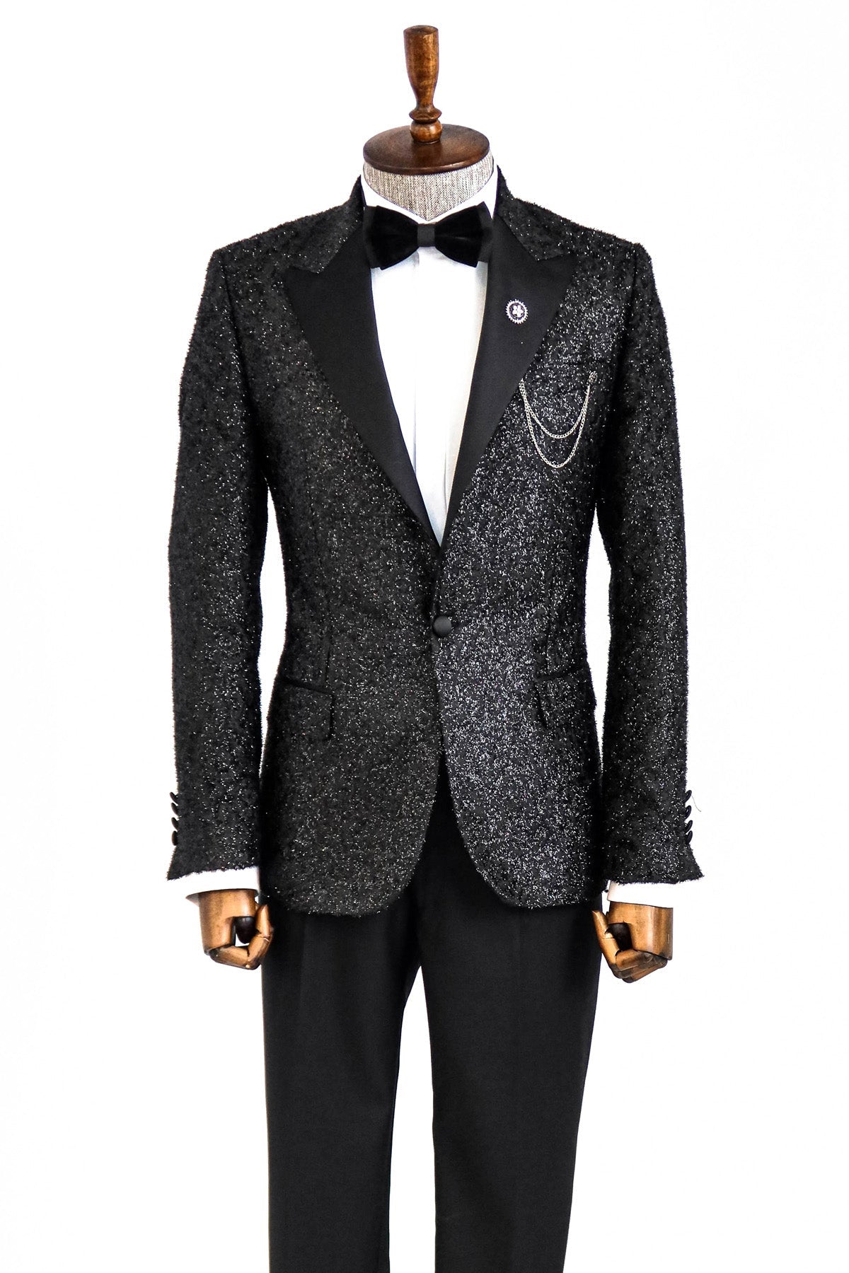 KOALA SYDNEY  Black Tinsel Slim Fit Tuxedo Blazer -
