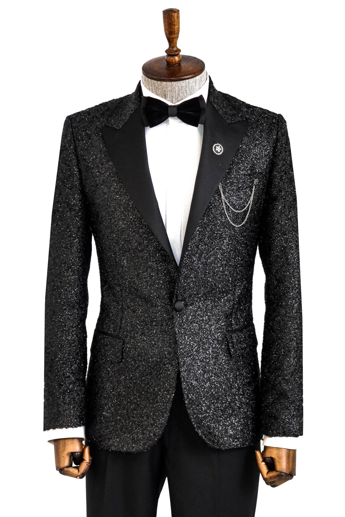 KOALA SYDNEY  Black Tinsel Slim Fit Tuxedo Blazer -