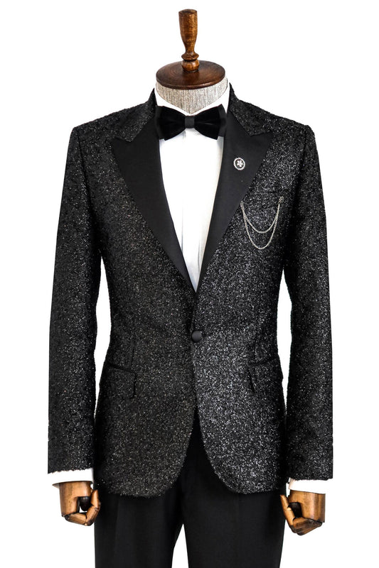 KOALA SYDNEY  Black Tinsel Slim Fit Tuxedo Blazer -