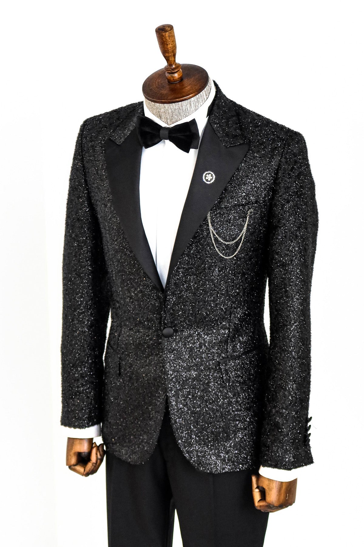 KOALA SYDNEY  Black Tinsel Slim Fit Tuxedo Blazer -