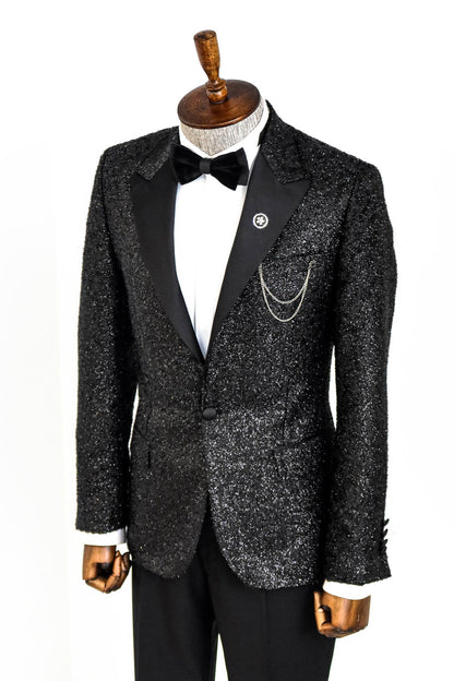 KOALA SYDNEY  Black Tinsel Slim Fit Tuxedo Blazer -