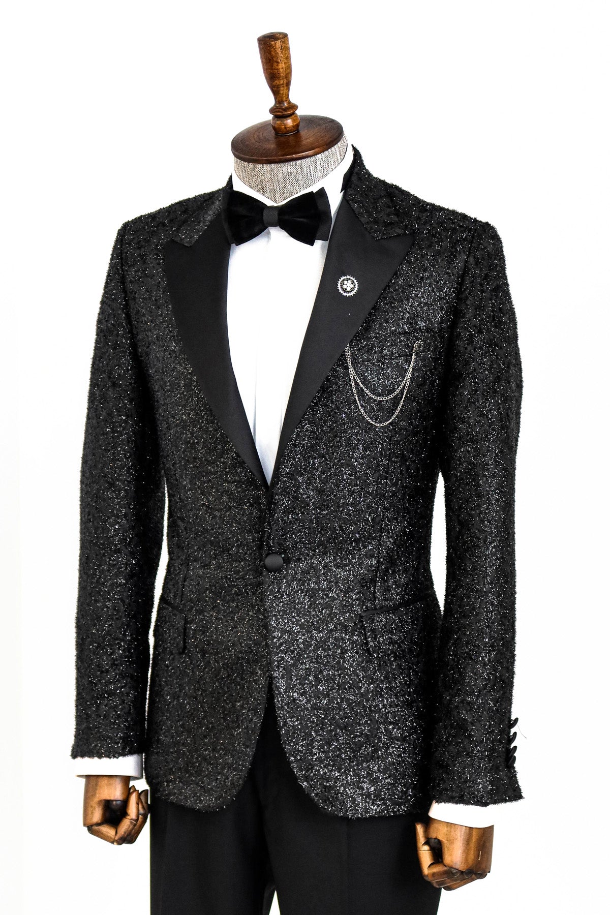 KOALA SYDNEY  Black Tinsel Slim Fit Tuxedo Blazer -