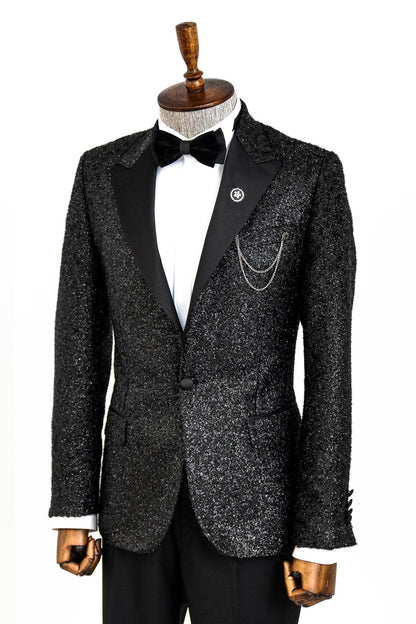 KOALA SYDNEY  Black Tinsel Slim Fit Tuxedo Blazer -