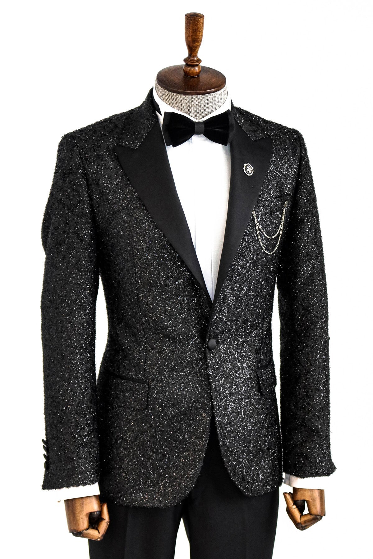 KOALA SYDNEY  Black Tinsel Slim Fit Tuxedo Blazer -