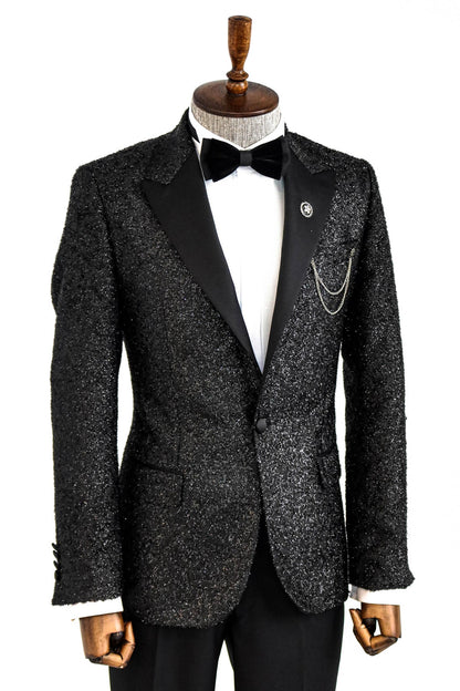 KOALA SYDNEY  Black Tinsel Slim Fit Tuxedo Blazer -
