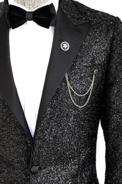 KOALA SYDNEY  Black Tinsel Slim Fit Tuxedo Blazer -