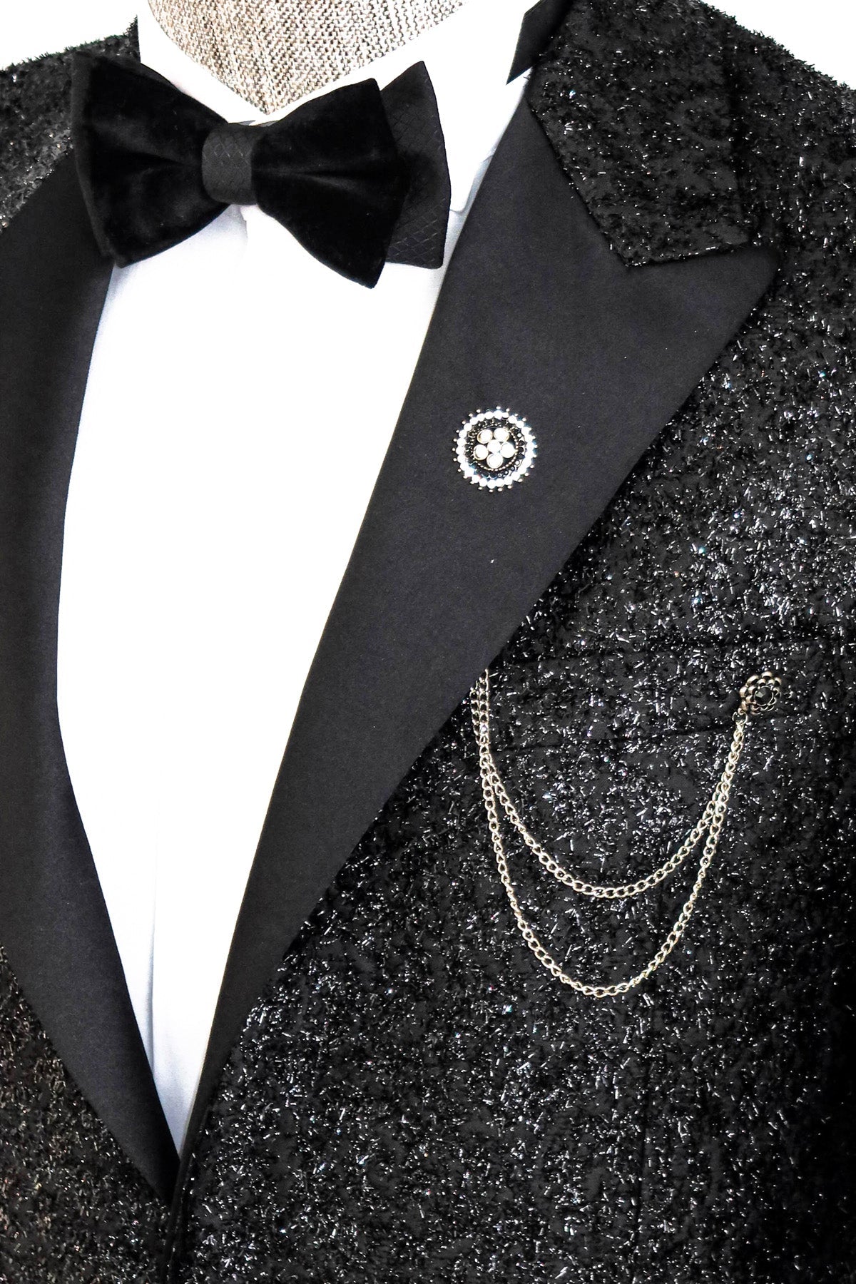 KOALA SYDNEY  Black Tinsel Slim Fit Tuxedo Blazer -
