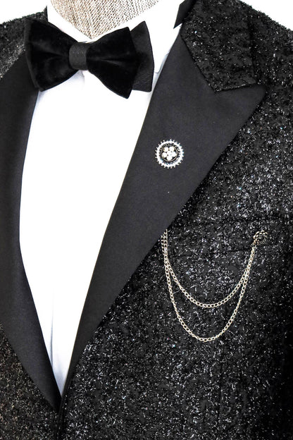 KOALA SYDNEY  Black Tinsel Slim Fit Tuxedo Blazer -