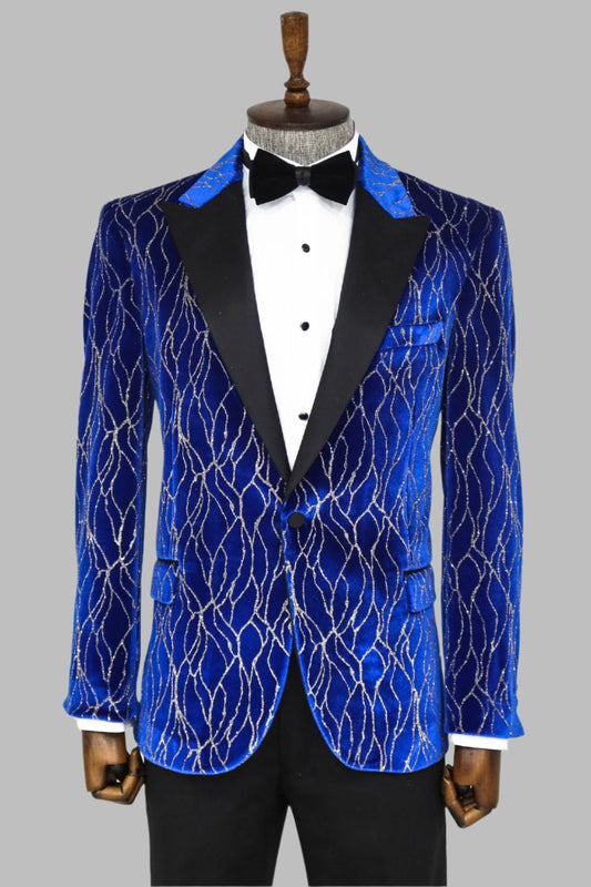 KOALA SYDNEY Silver Patterned Blue Men Performers Tuxedo Jackets