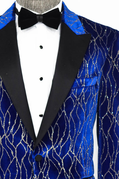 KOALA SYDNEY  Silver Patterned Blue Men Performers Tuxedo Jackets -