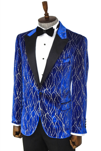 KOALA SYDNEY Silver Patterned Blue Men Performers Tuxedo Jackets
