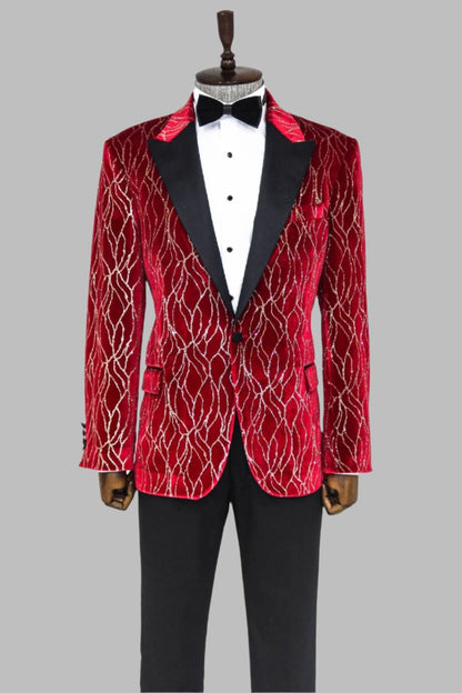 KOALA SYDNEY Silver Patterned Burgundy Men Tuxedo Party Blazer