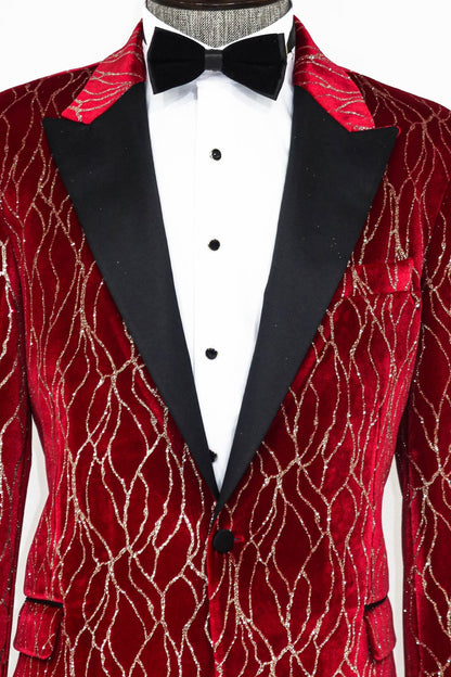 Silver Patterned Burgundy Men Tuxedo Party Blazer