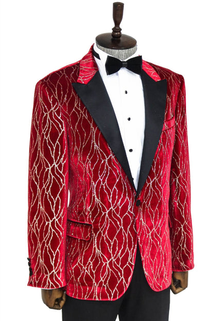 KOALA SYDNEY Silver Patterned Burgundy Men Tuxedo Party Blazer