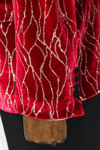 KOALA SYDNEY Silver Patterned Burgundy Men Tuxedo Party Blazer