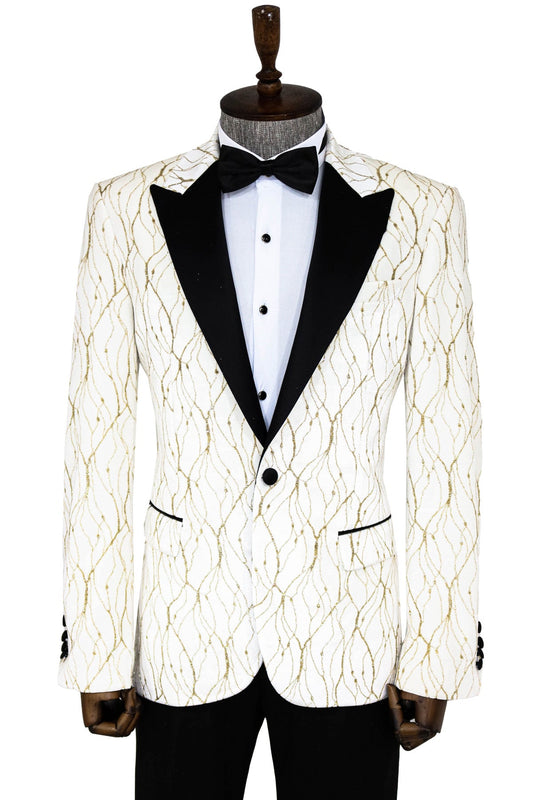 KOALA SYDNEY Silver Patterned White Men Wedding Groom Blazer