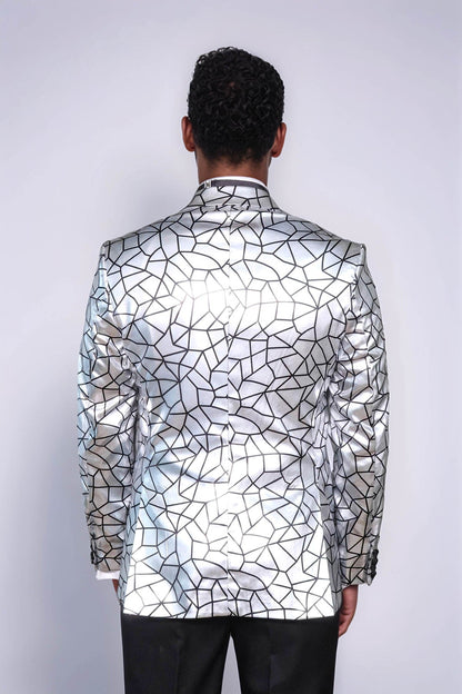 Slim Fit Black Patterned Grey Men Stage Performance Jacket - Wessi