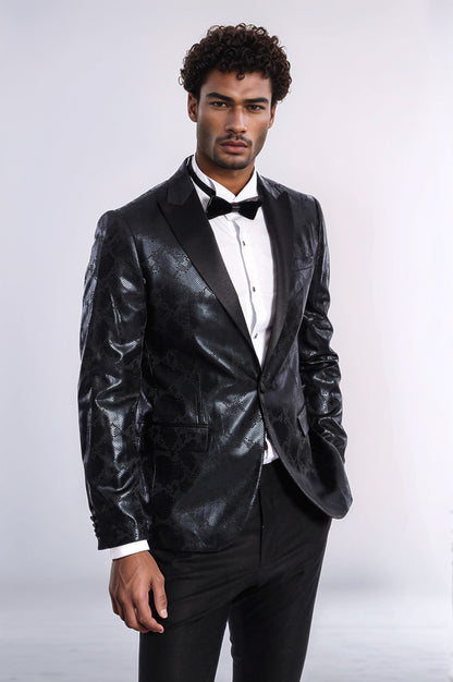 KOALA SYDNEY  Patterned Slim Fit Black Men's Prom Blazer -