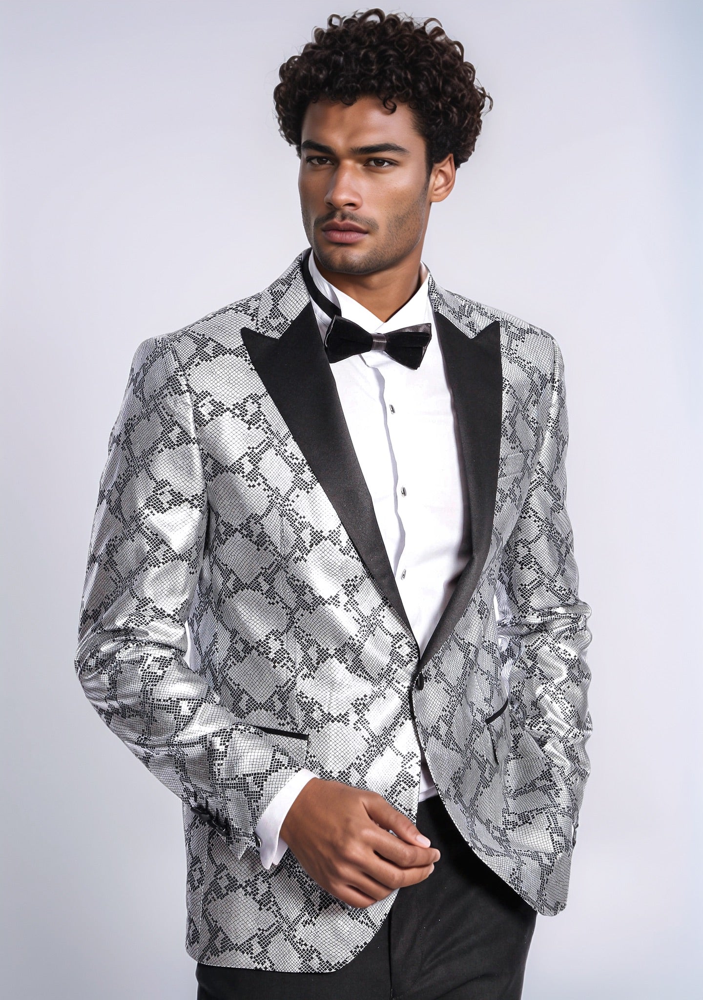 KOALA SYDNEY  Patterned Slim Fit Grey Men Prom Blazer and Trousers Combination Suit-