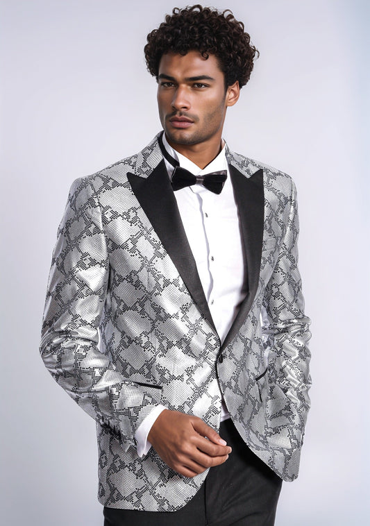 KOALA SYDNEY  Patterned Slim Fit Grey Men Prom Blazer and Trousers Combination Suit