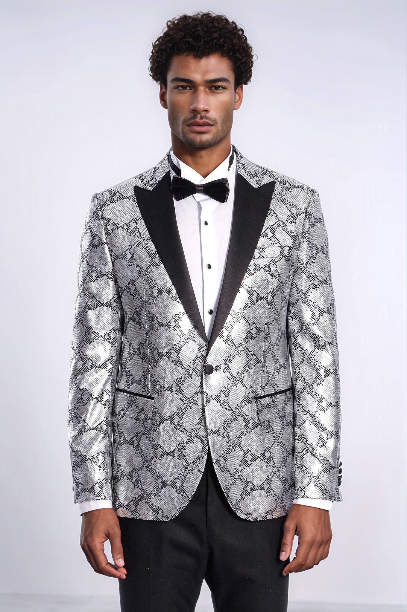 KOALA SYDNEY  Patterned Slim Fit Grey Men Prom Blazer and Trousers Combination Suit-