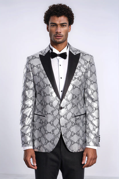 KOALA SYDNEY  Patterned Slim Fit Grey Men Prom Blazer and Trousers Combination Suit-