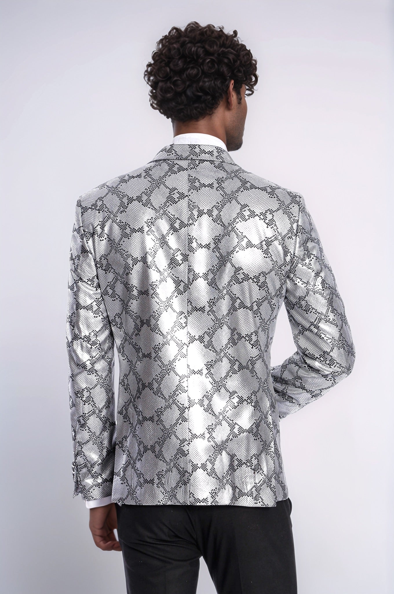 KOALA SYDNEY  Patterned Slim Fit Grey Men Prom Blazer and Trousers Combination Suit-