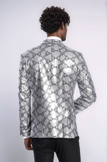 KOALA SYDNEY  Patterned Slim Fit Grey Men Prom Blazer and Trousers Combination Suit-