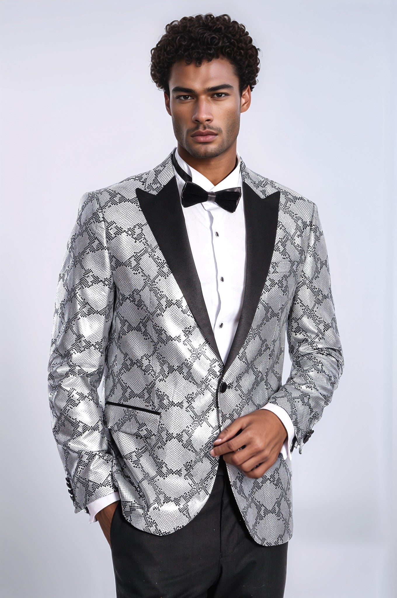 KOALA SYDNEY  Patterned Slim Fit Grey Men Prom Blazer and Trousers Combination Suit-