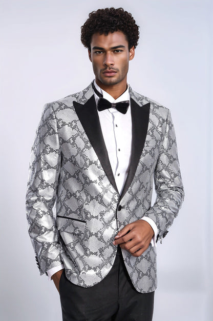 KOALA SYDNEY  Patterned Slim Fit Grey Men Prom Blazer and Trousers Combination Suit-