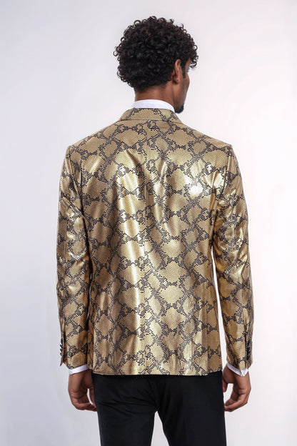 Patterned Slim Fit Gold Men Stage Performance Jacket