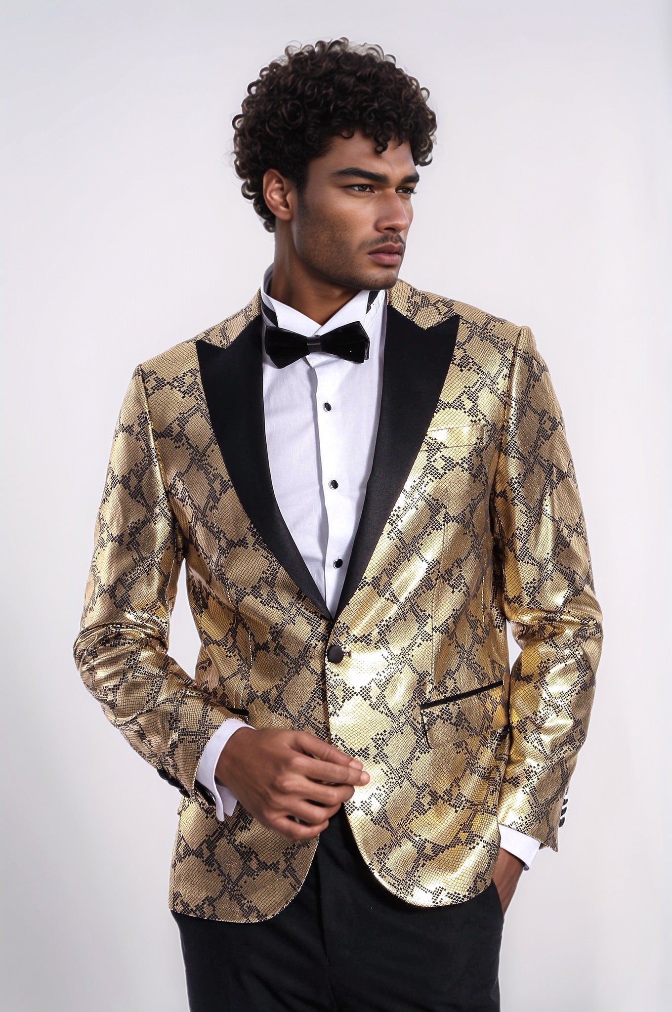 Patterned Slim Fit Gold Men Stage Performance Jacket