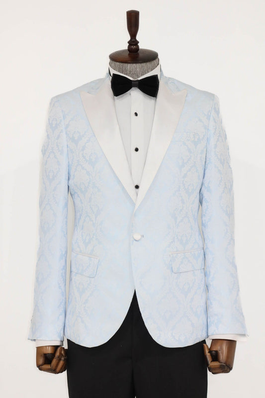 KOALA SYDNEY  Floral Patterned Peak Lapel Light Blue Men Prom Blazer