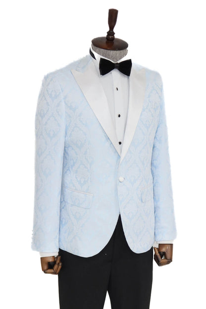 KOALA SYDNEY  Floral Patterned Peak Lapel Light Blue Men Prom Blazer