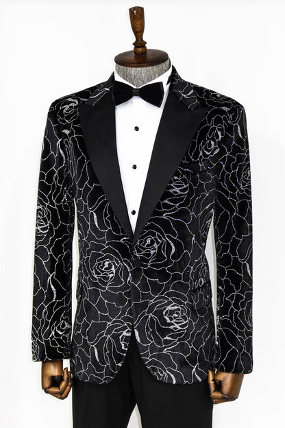 KOALA SYDNEY  Silver Rose Patterned Over Green Velvet Men Dazzle Jackets -