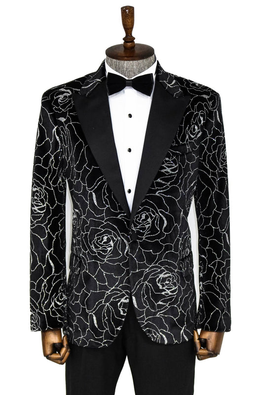 KOALA SYDNEY  Silver Rose Patterned Over Green Velvet Men Dazzle Jackets -