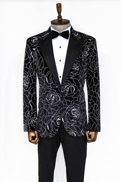 KOALA SYDNEY  Silver Rose Patterned Over Green Velvet Men Dazzle Jackets -