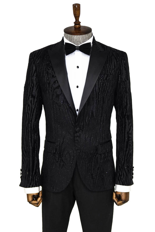 KOALA SYDNEY Slim Fit Zebra Patterned Black Prom Blazer