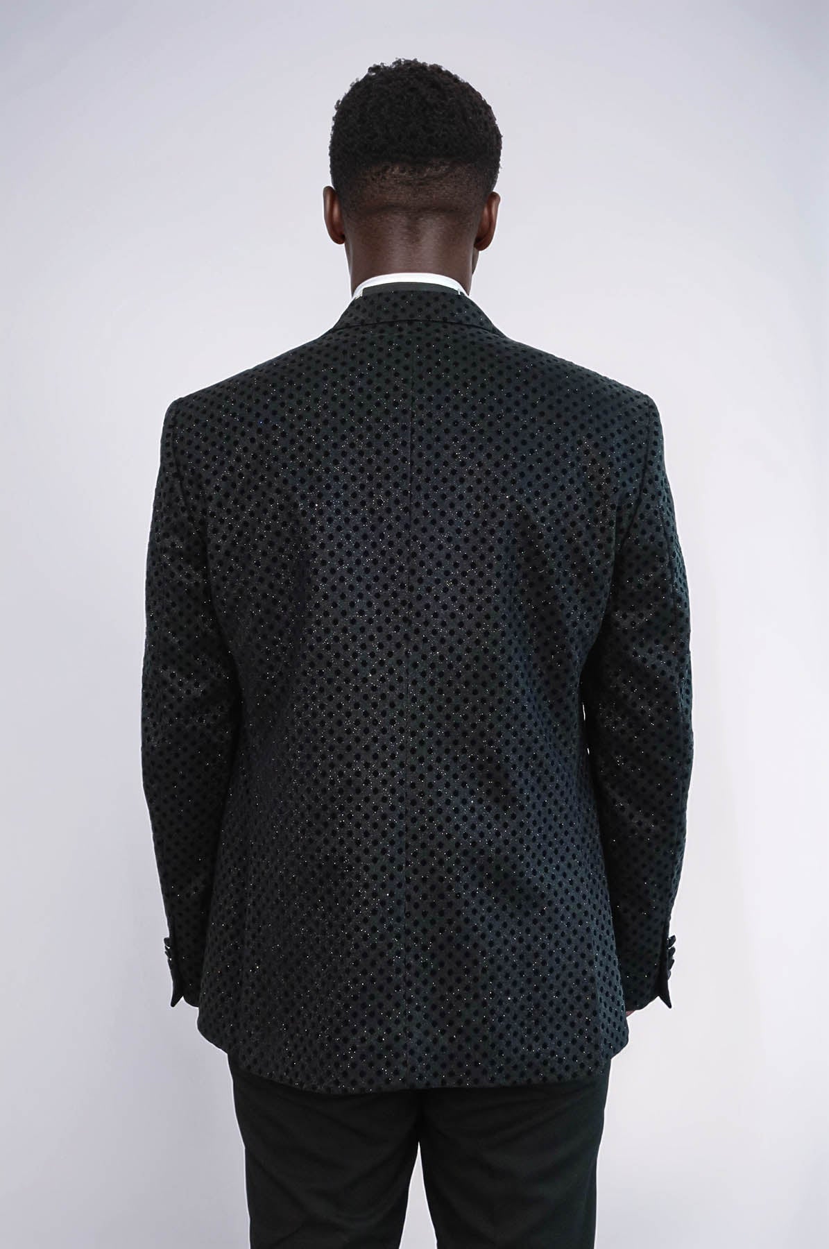 Sequin Dot Patterned Black Men Sparkly Singer Tuxedo Jacket - Wessi
