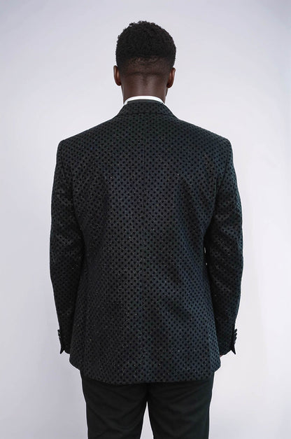 Sequin Dot Patterned Black Men Sparkly Singer Tuxedo Jacket - Wessi