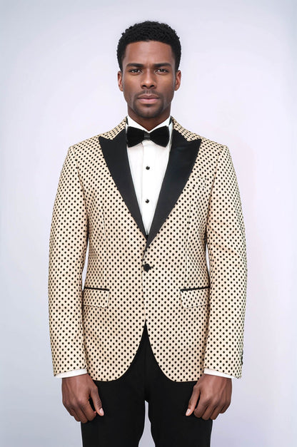 KOALA SYDNEY  Sequin Dot Patterned Cream Men Prom Blazer and Trousers Combination Suit