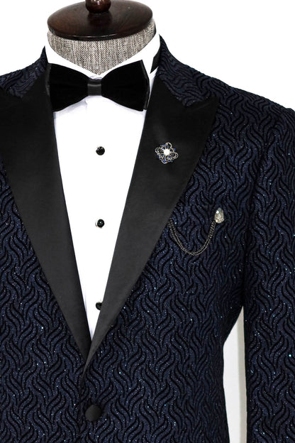 Glitter Shiny Navy Blue Men Blazer -