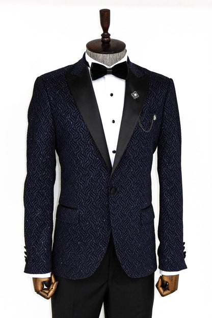 Glitter Shiny Navy Blue Men Blazer -