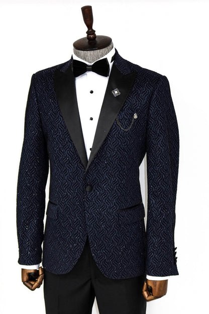 Glitter Shiny Navy Blue Men Blazer -