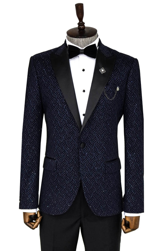 Glitter Shiny Navy Blue Men Blazer -