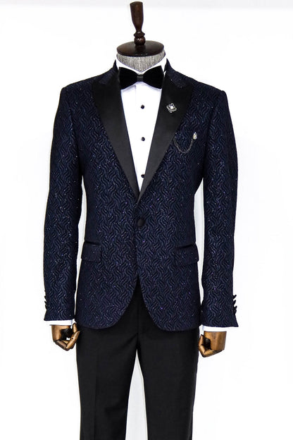 Glitter Shiny Navy Blue Men Blazer -