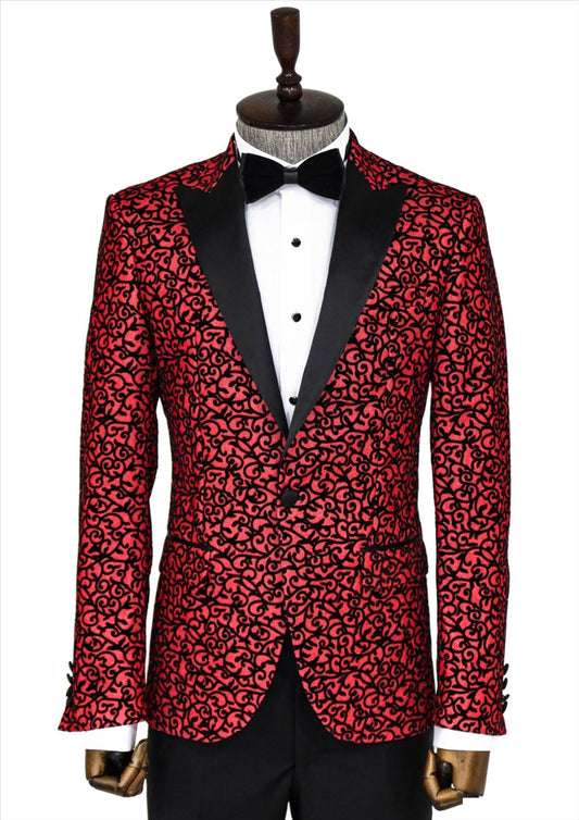 KOALA SYDNEY Scroll Patterned Burgundy Men Stage Tuxedo Blazer