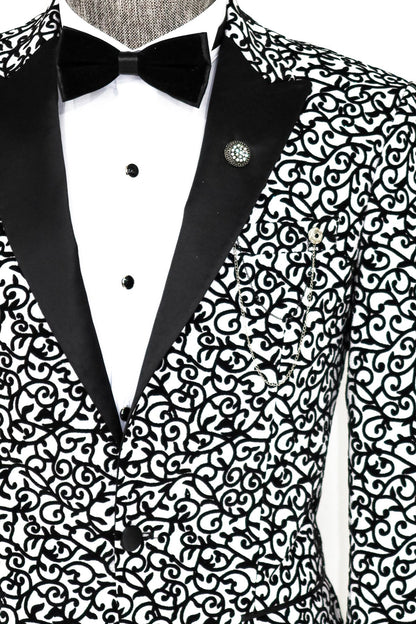 KOALA SYDNEY  Scroll Patterned White Men Party Blazer -