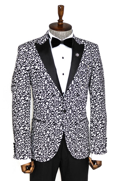 KOALA SYDNEY  Scroll Patterned White Men Party Blazer -