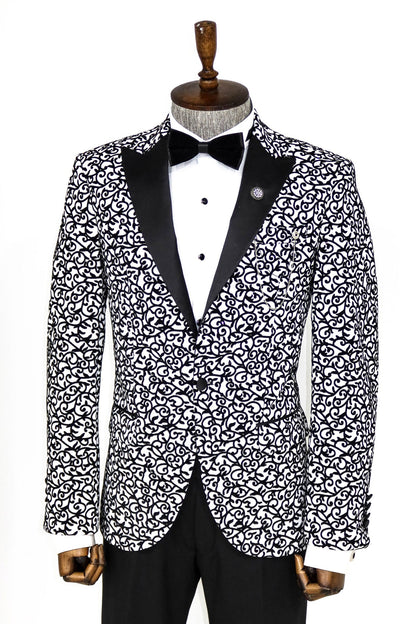 KOALA SYDNEY  Scroll Patterned White Men Party Blazer -